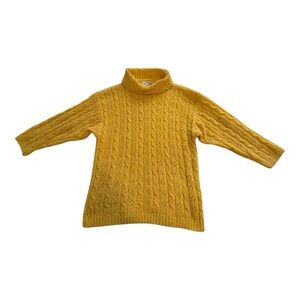 Vintage Chenille Yellow Cable-Knit Turtleneck Sweater - Size Large